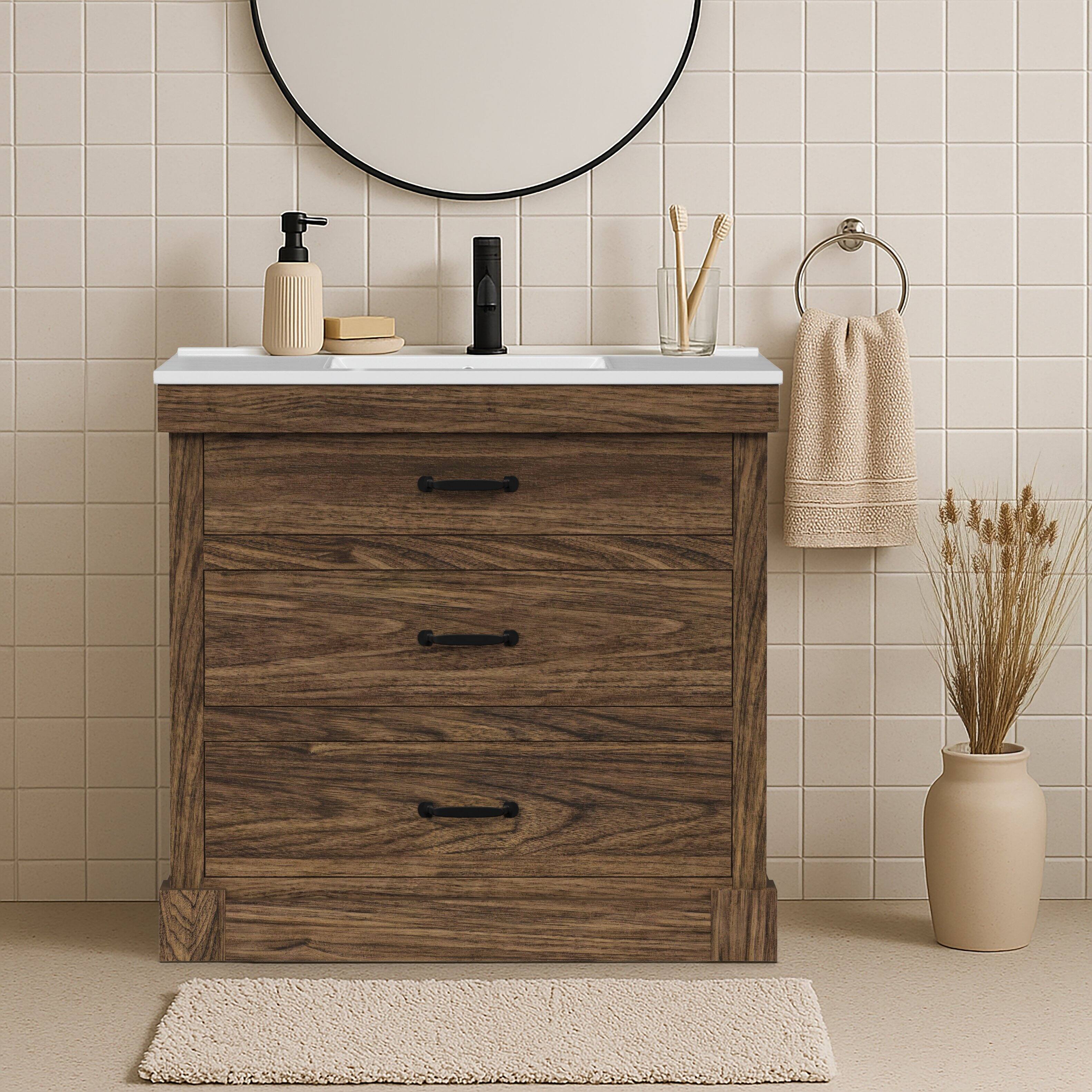 Alt View 4. Teamson Home - Teamson Home Donovan 36" Single Bathroom Vanity with Two Drawers, Walnut - Brown.