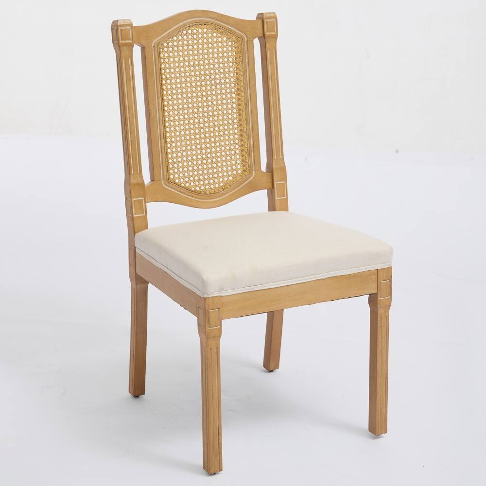 Back. Loheer - Loheer Solid Wood Rattan Back Dining Chair Set of 2 Beige Linen - Beige.