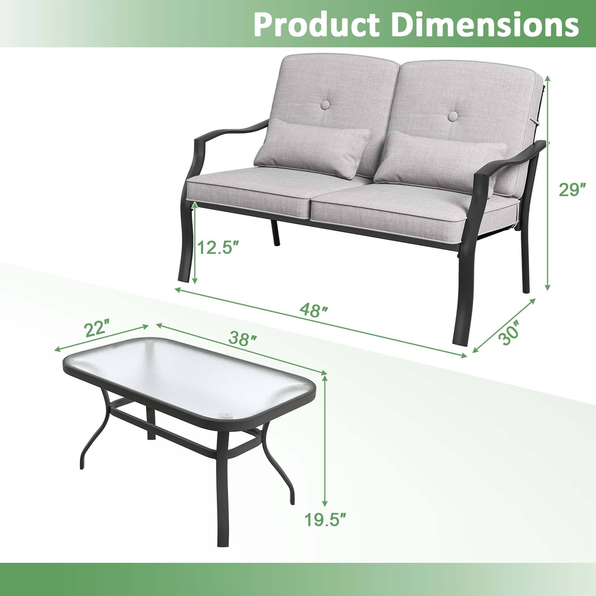 Product Dimensions

- Width: 48"
- Depth: 30"
- Height: 29"
- Seat Height: 19.5"
- Armrest Height: 12.5"
- Table Width: 38"
- Table Depth: 22"