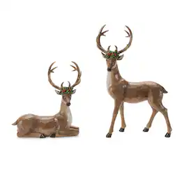 BreeBe - Holiday Deer Figurine (Set of 2) - Brown, Red