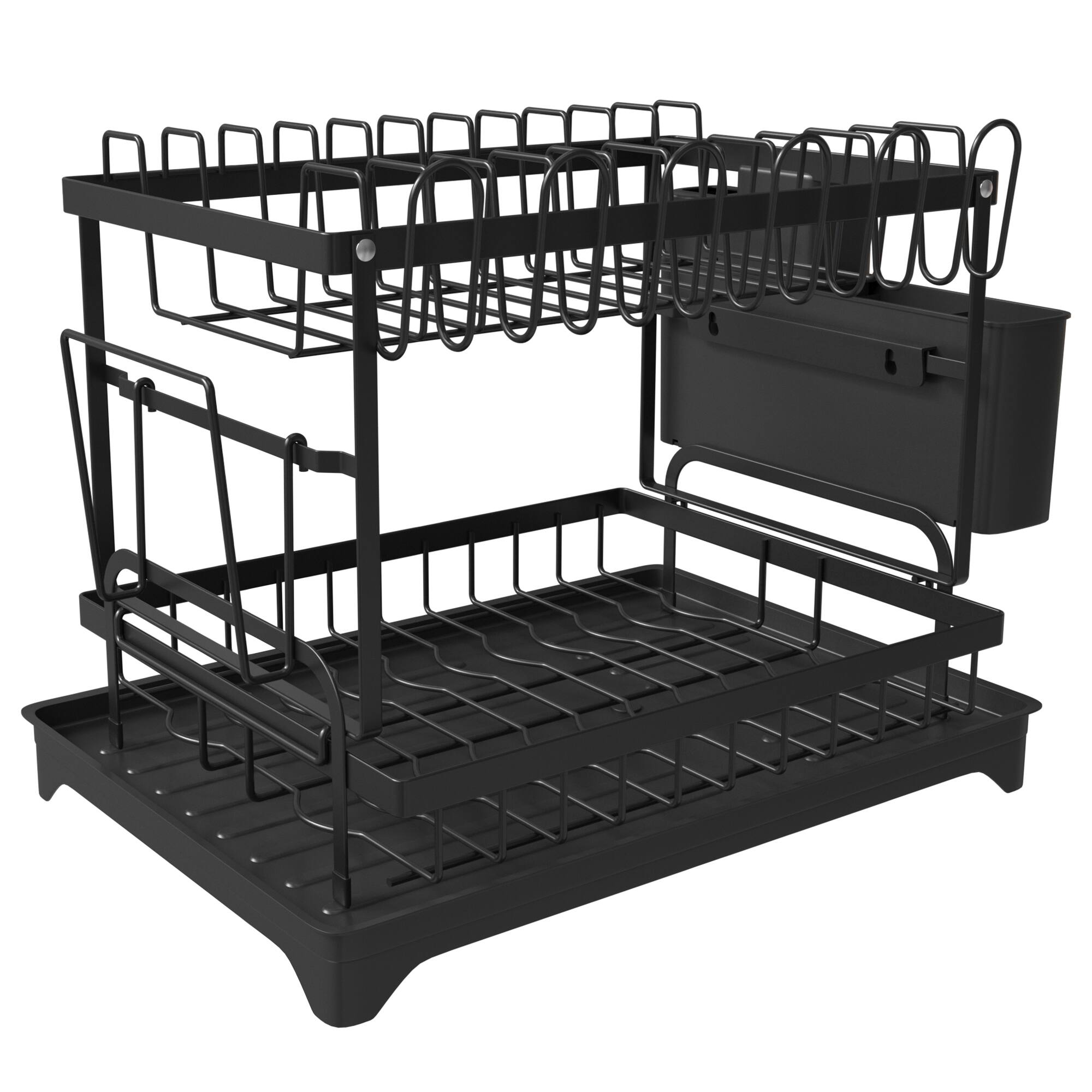 Alt View 5. Malletson - 2 Tier Anti-Rust Dish Drying Rack with Drainage Spout for Kitchen - Black.