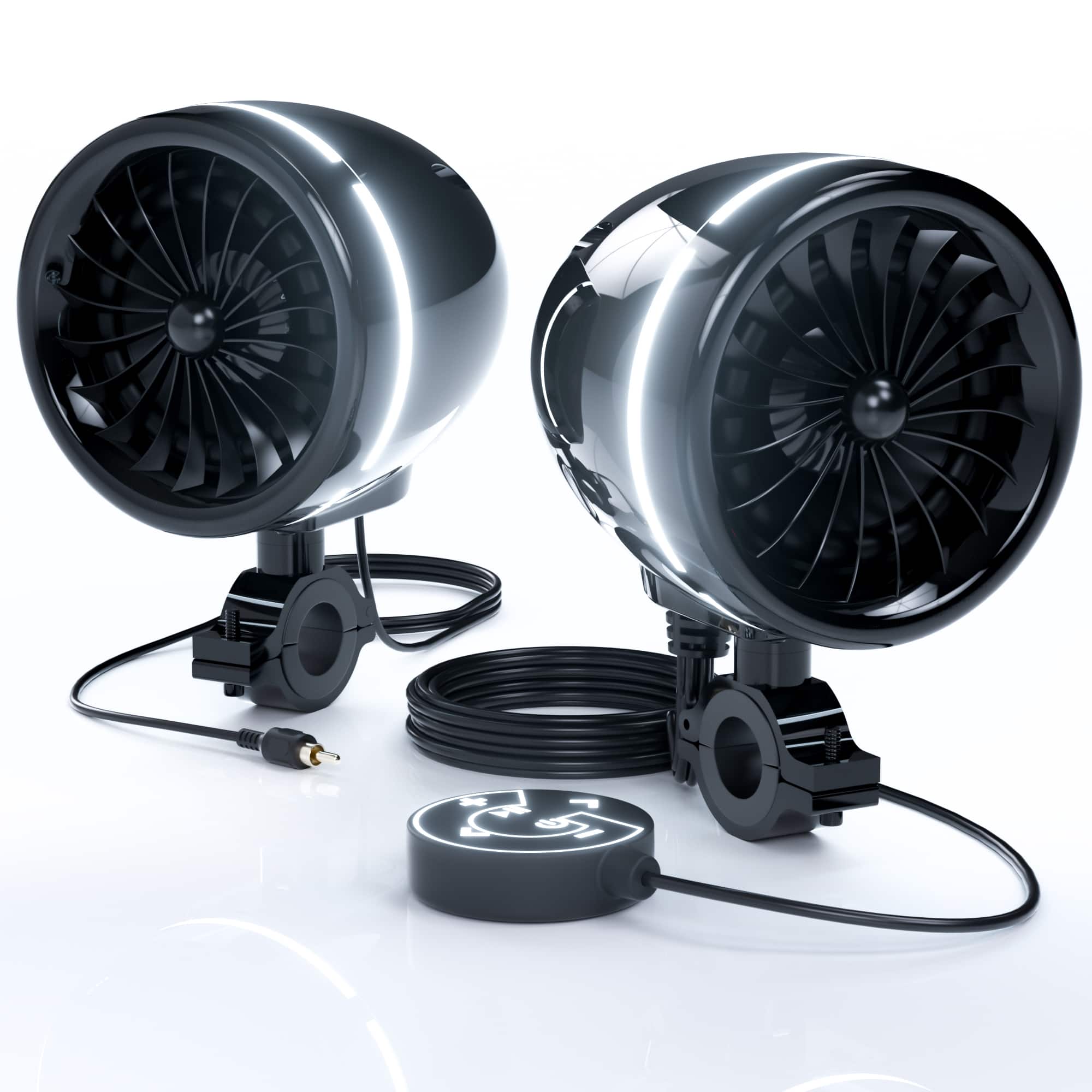 GoHawk - Bluetooth Motorcycle Speakers, 4" Waterproof Stereo Stereo Audio System w/ Built-in Amp, LED Halo, USB for Harley ATV - Black