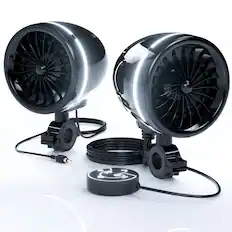 Front. GoHawk - Bluetooth Motorcycle Speakers, 4" Waterproof Stereo Stereo Audio System w/ Built-in Amp, LED Halo, USB for Harley ATV - Black.