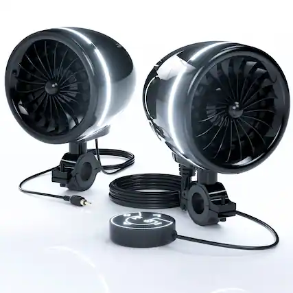 Front. GoHawk - Bluetooth Motorcycle Speakers, 4" Waterproof Stereo Stereo Audio System w/ Built-in Amp, LED Halo, USB for Harley ATV - Black.