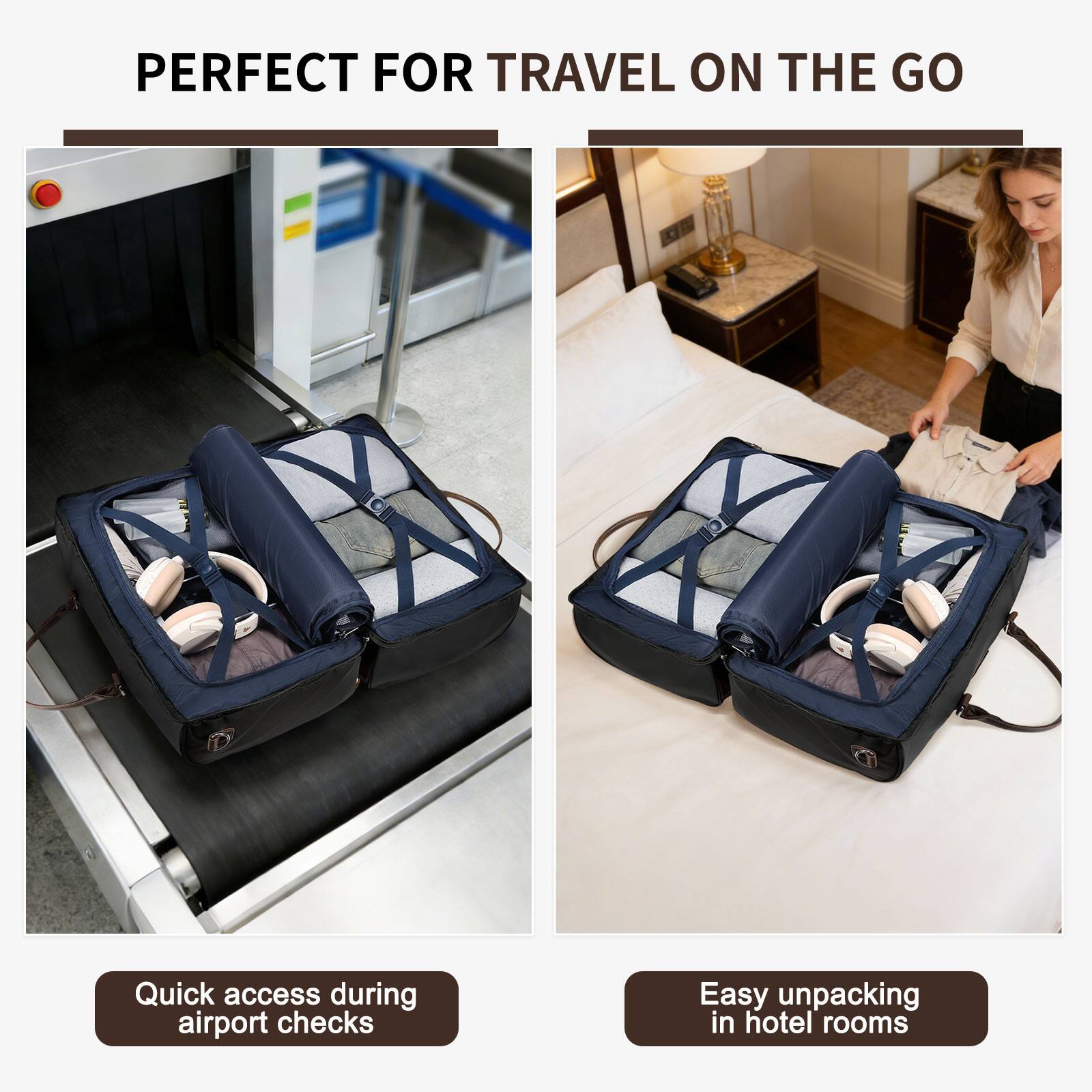 PERFECT FOR TRAVEL ON THE GO

Quick access during airport checks

Easy unpacking in hotel rooms