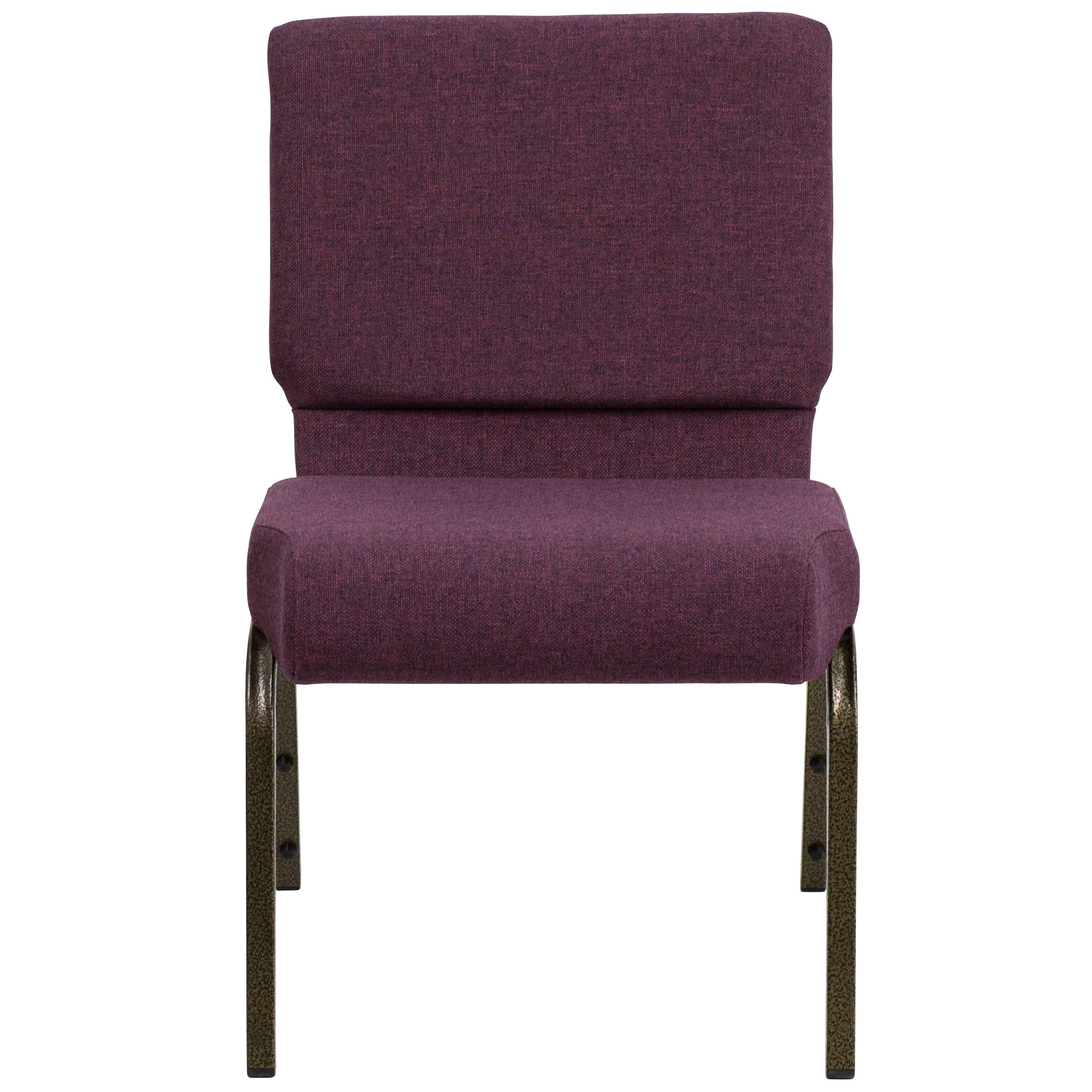Alt View 7. Emma + Oliver - 4 Pack 21''W Stacking Church Chair - Plum Fabric/Gold Vein Frame.