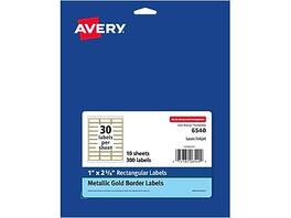 Avery - Easy Peel Laser/Inkjet Address Labels, 1" x 2 5/8", 300 Labels/Pack - Matte White with Metallic Gold Borders