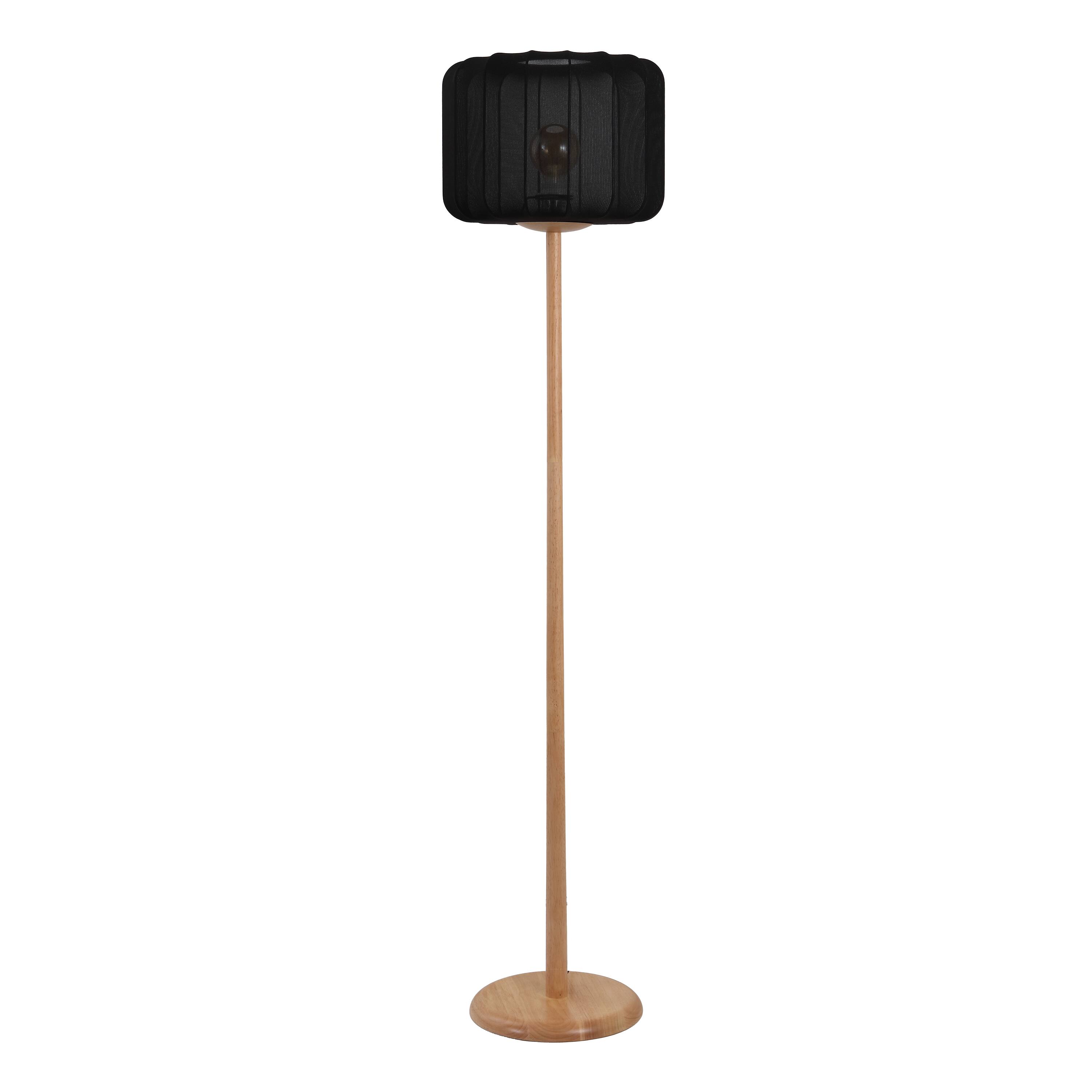 Alt View 6. Jonathan Y - Maryna 59.5 in. Minimalist Modern Teahouse Wood with Ribbed Cocoon Pumpkin Shade LED Floor Lamp, Black/Light Brown - Light Brown Wood.