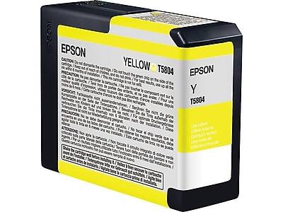 EPSON

YELLOW T5804

CAUTION: Do not demonstrate the cartridge. Keep out of reach of children. Do not touch the green chip on the side of the cartridge. For best results, use up all the ink in the cartridge before replacing it.

PRECAUCIÓN: No toque el chip verde en el costado del cartucho. No toque el cartucho. No lo instale en una impresora que no sea de Epson.

ATTENTION: Ne pas toucher le composant vert sur le côté du cartouche. Ne pas toucher le cartouche. Ne l'installez que dans une imprimante Epson.

ADVERTENCIA: No toque el chip verde en el costado del cartucho. No toque el cartucho. No instale el cartucho en una impresora que no sea Epson.

EPSON

Y T5804

Use the button below to download the latest driver for your printer.

Botón para descargar el controlador más reciente para su impresora.

Bouton pour télécharger le pilote le plus récent pour votre imprimante.

Botón para descargar el controlador más reciente para su impres