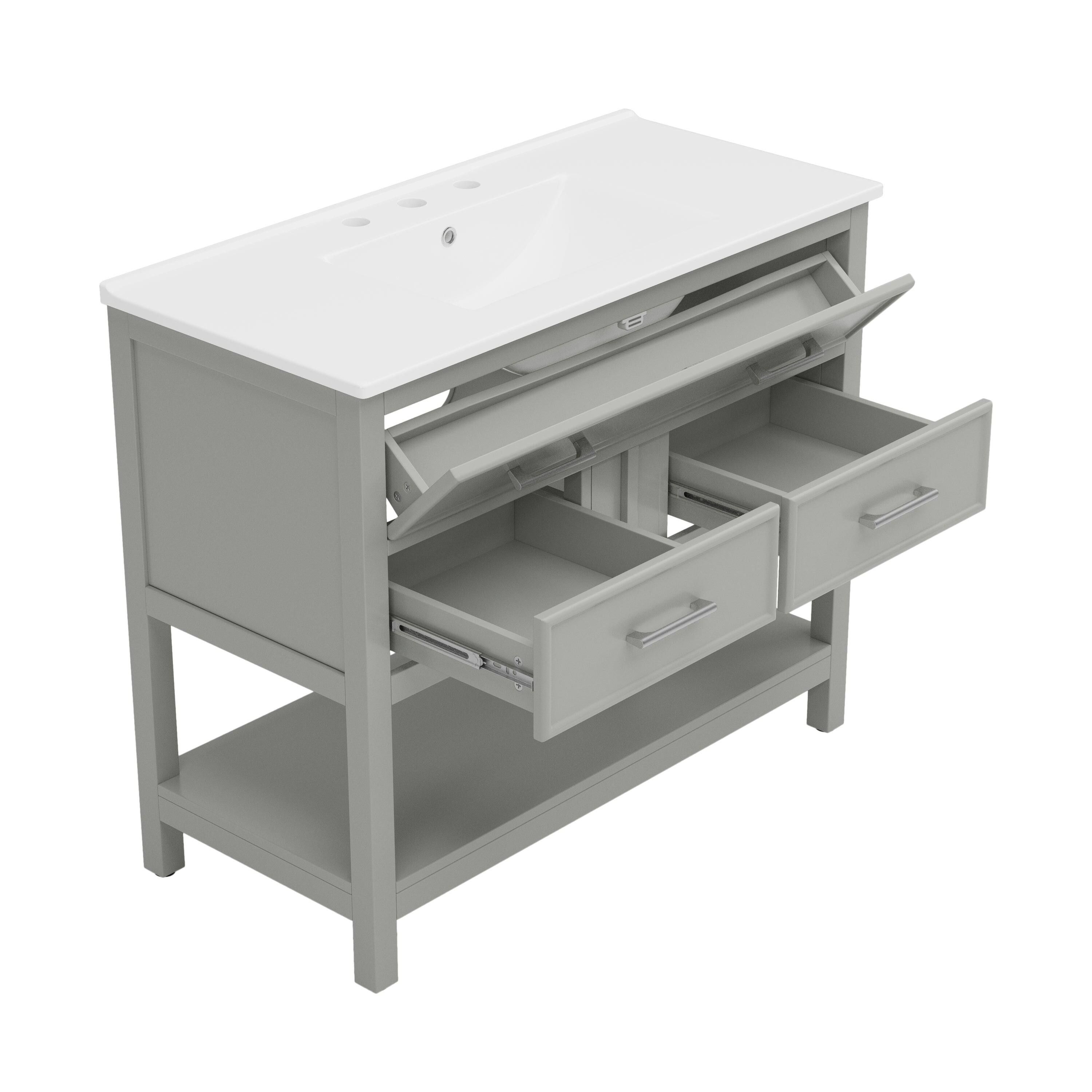 Alt View 5. Boyel Living - 36 Inch Bathroom Vanity with Ceramic Sink Tip Out Tray Full Extension Drawers Soft Close Gray - Gray.