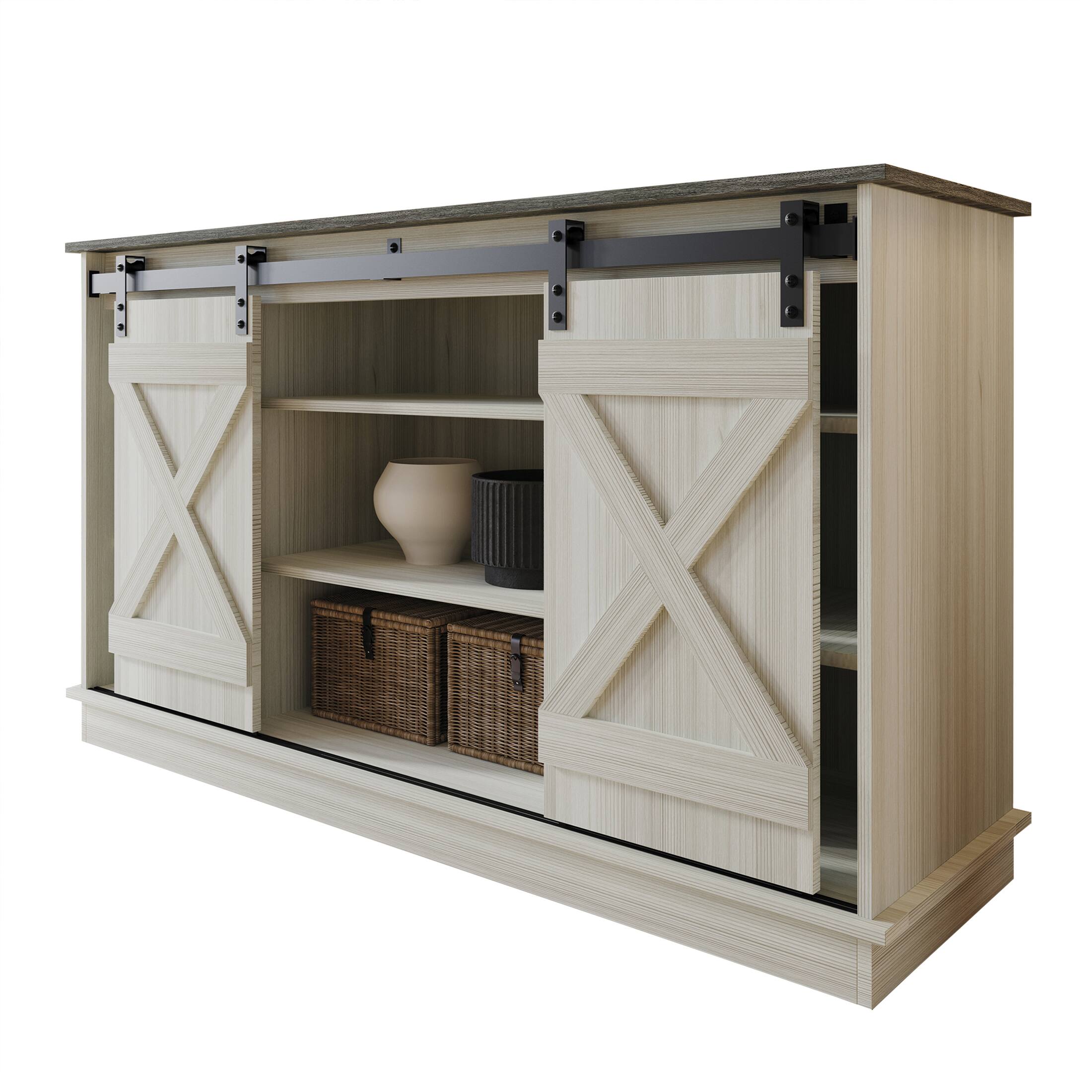 Alt View 1. ChaletPosh - Vintage-Inspired TV Stand Console with Sliding Barn Doors, Light Grey - Light Grey.