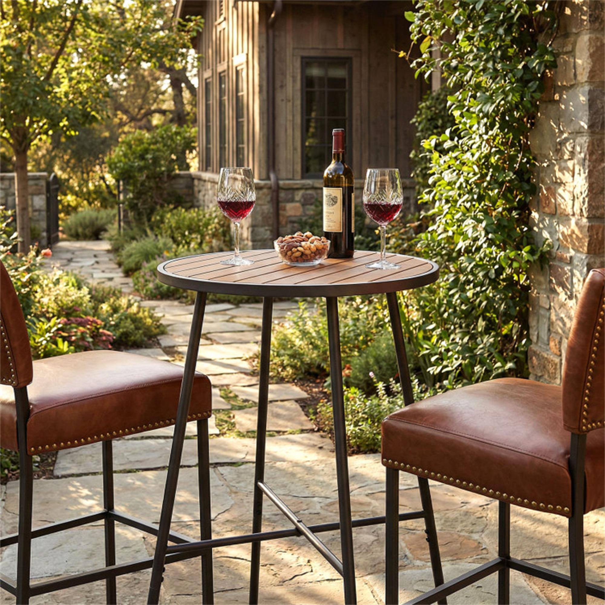 Alt View 5. Boyel Living - Black 41 Inch Round Bar Table Acacia Wood for Outdoor Patio Use - Brown.