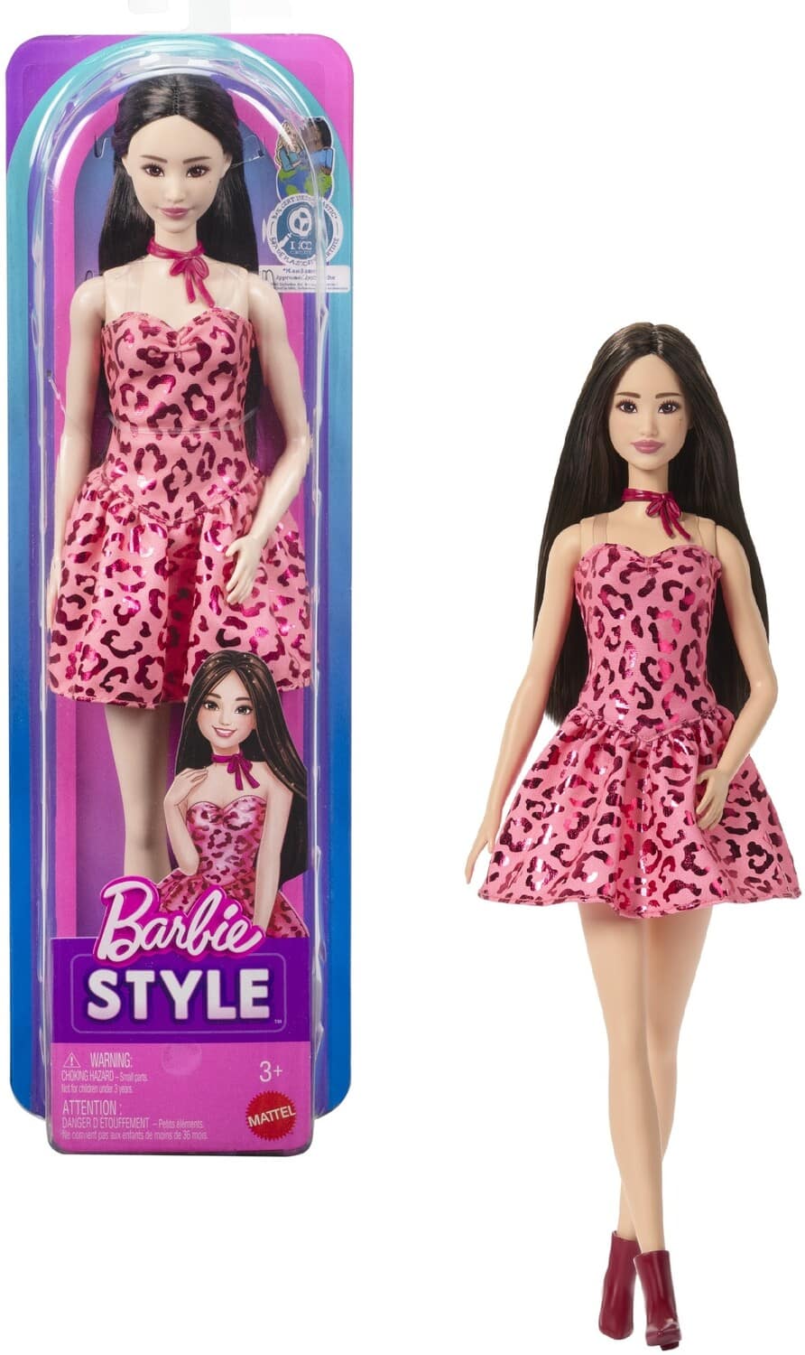 Mattel - Barbie Fashionistas Doll #246 With Pink Leopard Print Dress, Black Hair - COLLECTIBLES - Multicolor