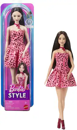 Mattel - Barbie Fashionistas Doll #246 With Pink Leopard Print Dress, Black Hair - COLLECTIBLES - Multicolor