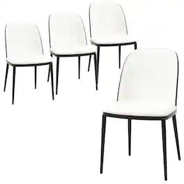 LeisureMod - Tule 4-PCS Mid-Century Modern Fabric Dining Chair, Cushioned Kitchen Vanity Desk Chair with Heavy-Duty Metal Frame - Black/White