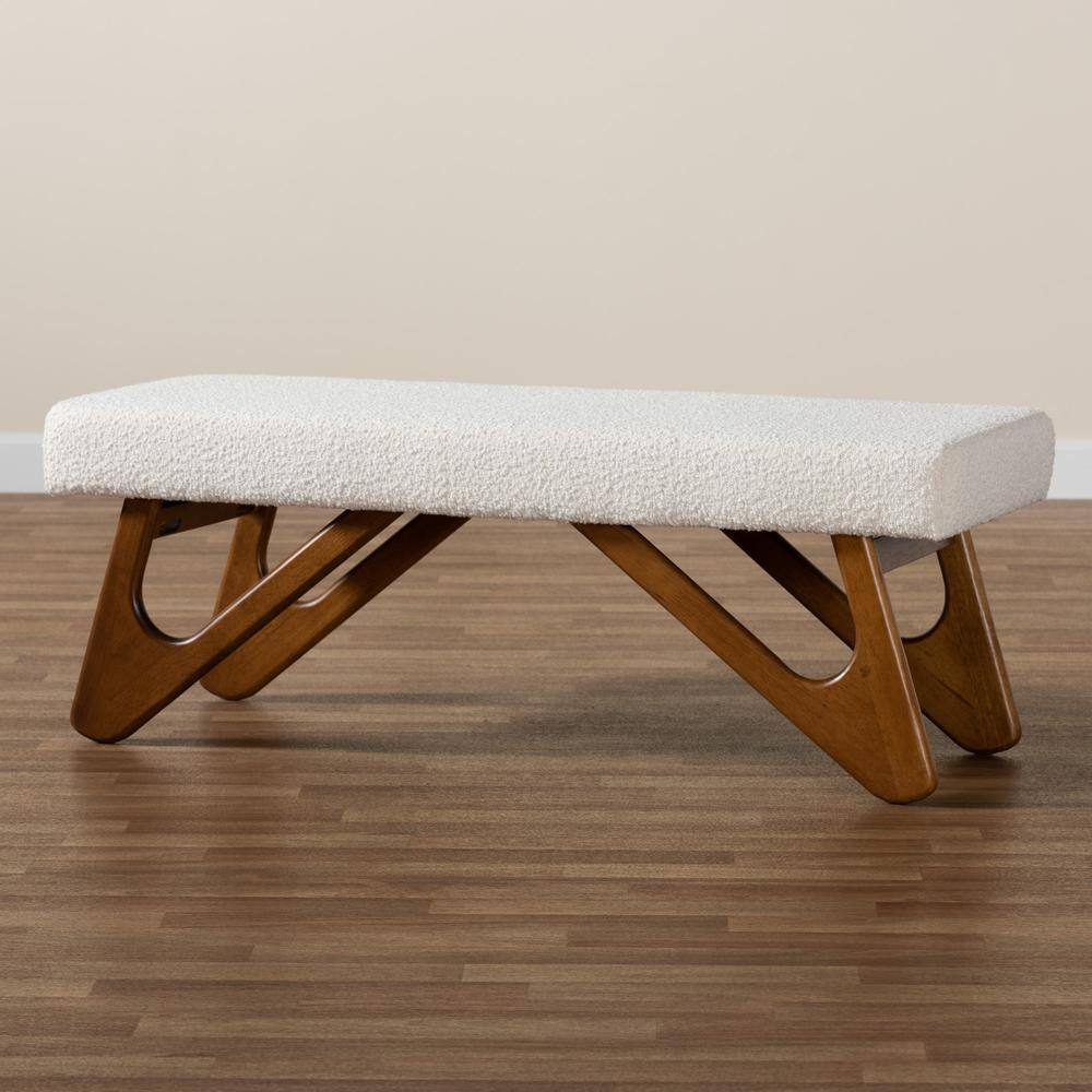 Alt View 1. Baxton Studio - Rika Japandi Cream Boucle Fabric and Walnut Brown Finished Wood Bench - Brown.