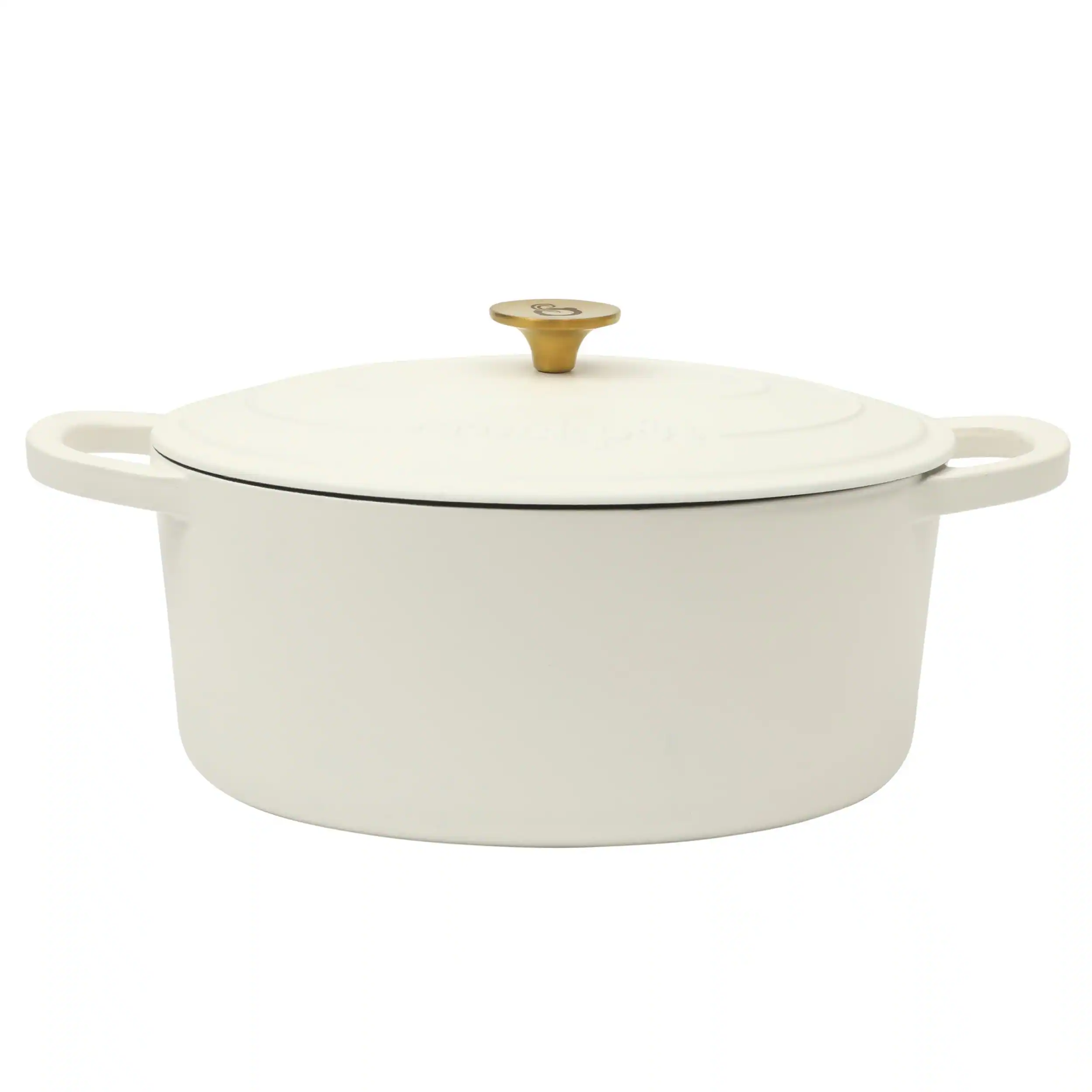 Crockpot - Artisan 7 Quart Oval Enameled Cast Iron Dutch Oven with Gold Handle - Linen