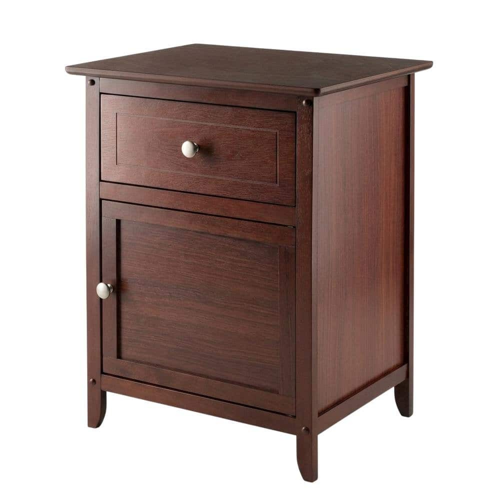 FurniFact - Farmhouse End Table With Storage Finish, Wooden Side Table And Drawer - Walnut