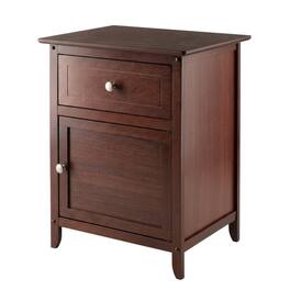 FurniFact - Farmhouse End Table With Storage Finish, Wooden Side Table And Drawer - Walnut