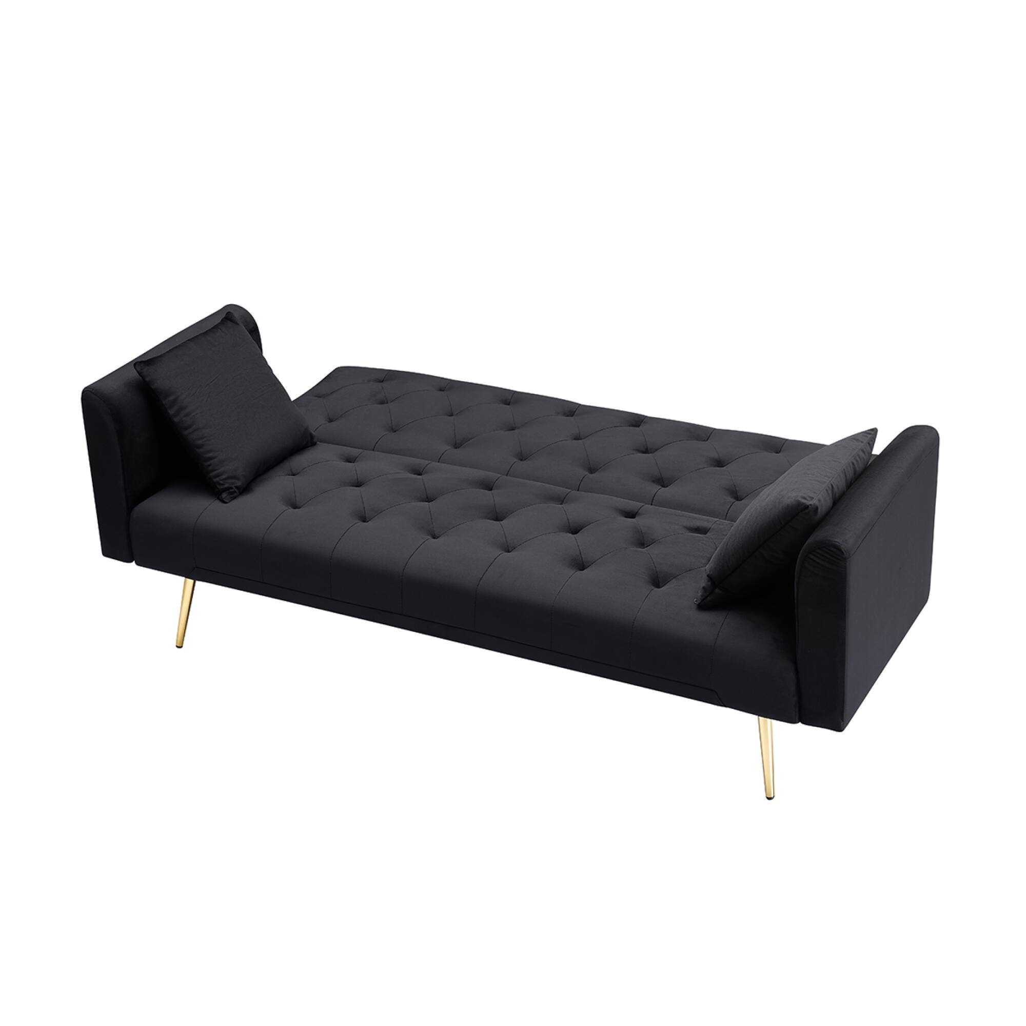 Alt View 2. GOODSILO - Convertible Velvet Sofa Bed with Adjustable Backrest for Small Spaces, Living Room and Office Use - Black.
