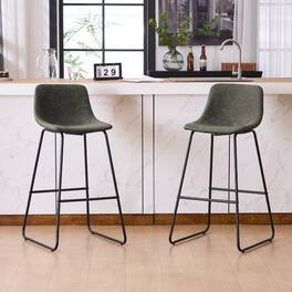 FERPIT - Faux Shearling Counter Height Bar Stools Set of 2, Upholstered Bar Stools with Footrest, 30" - Green