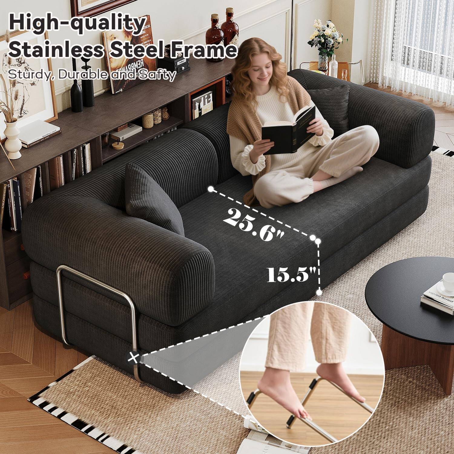 High-quality Stainless Steel Frame  
Sturdy, Durable and Safety  

25.6"  
15.5"