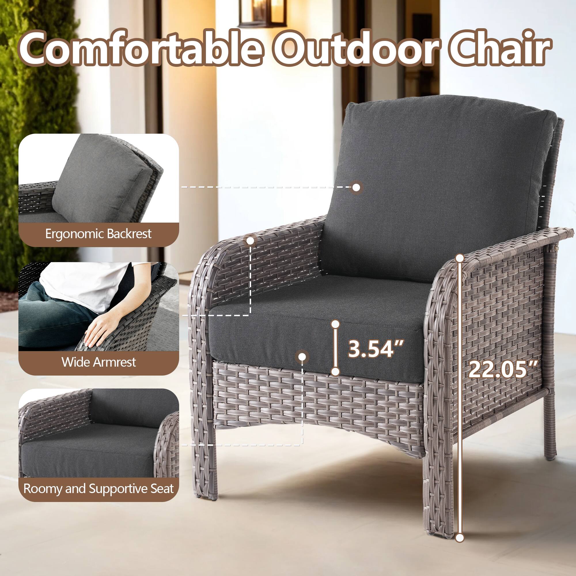 Comfortable Outdoor Chair

- Ergonomic Backrest
- Wide Armrest
- Roomy and Supportive Seat

3.54"  
22.05"