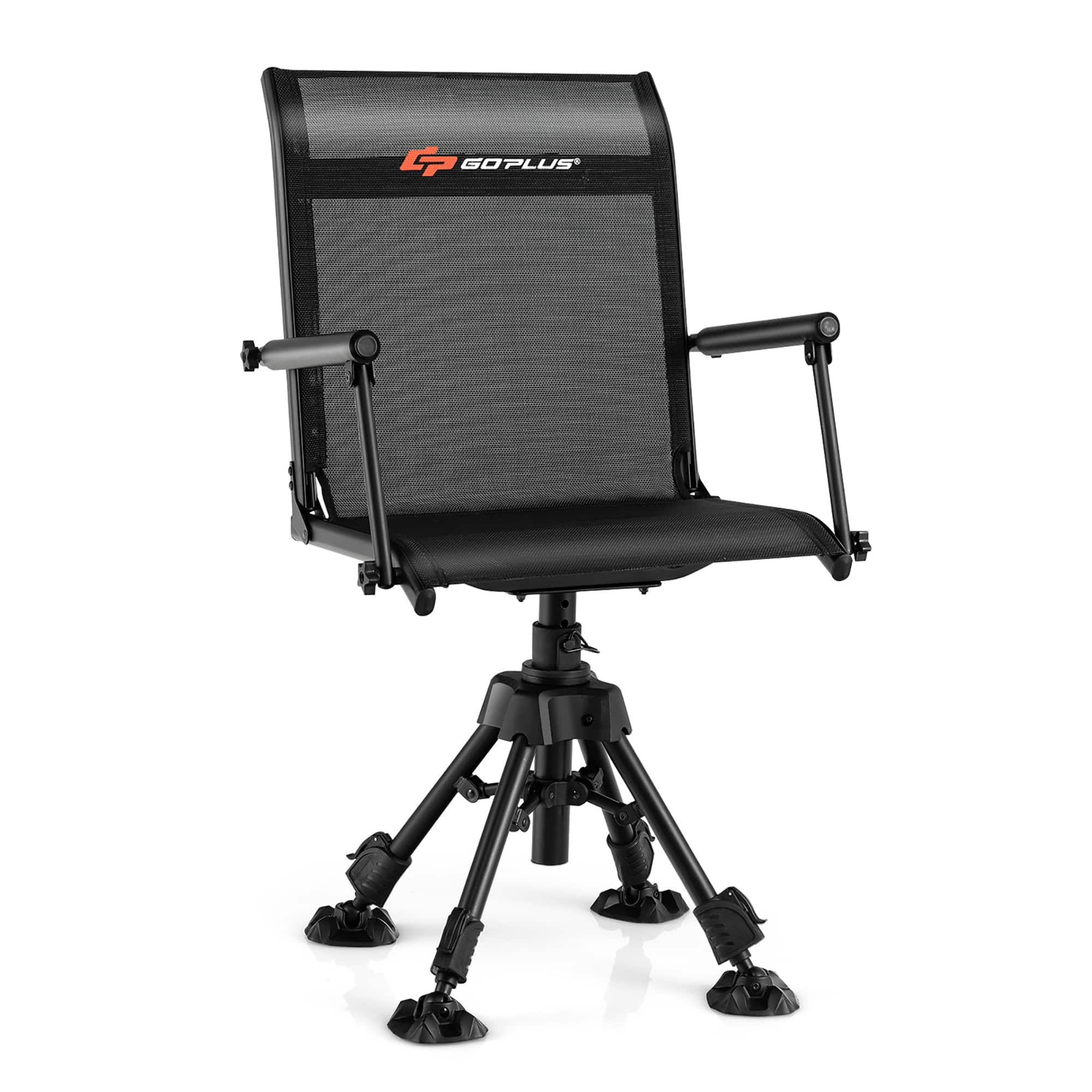 Costway - Swivel Hunting Chair with 4 360°Adjustable Legs Folding Silent Swivel Blind Chair - Black