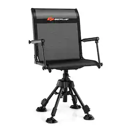 Costway - Swivel Hunting Chair with 4 360°Adjustable Legs Folding Silent Swivel Blind Chair - Black