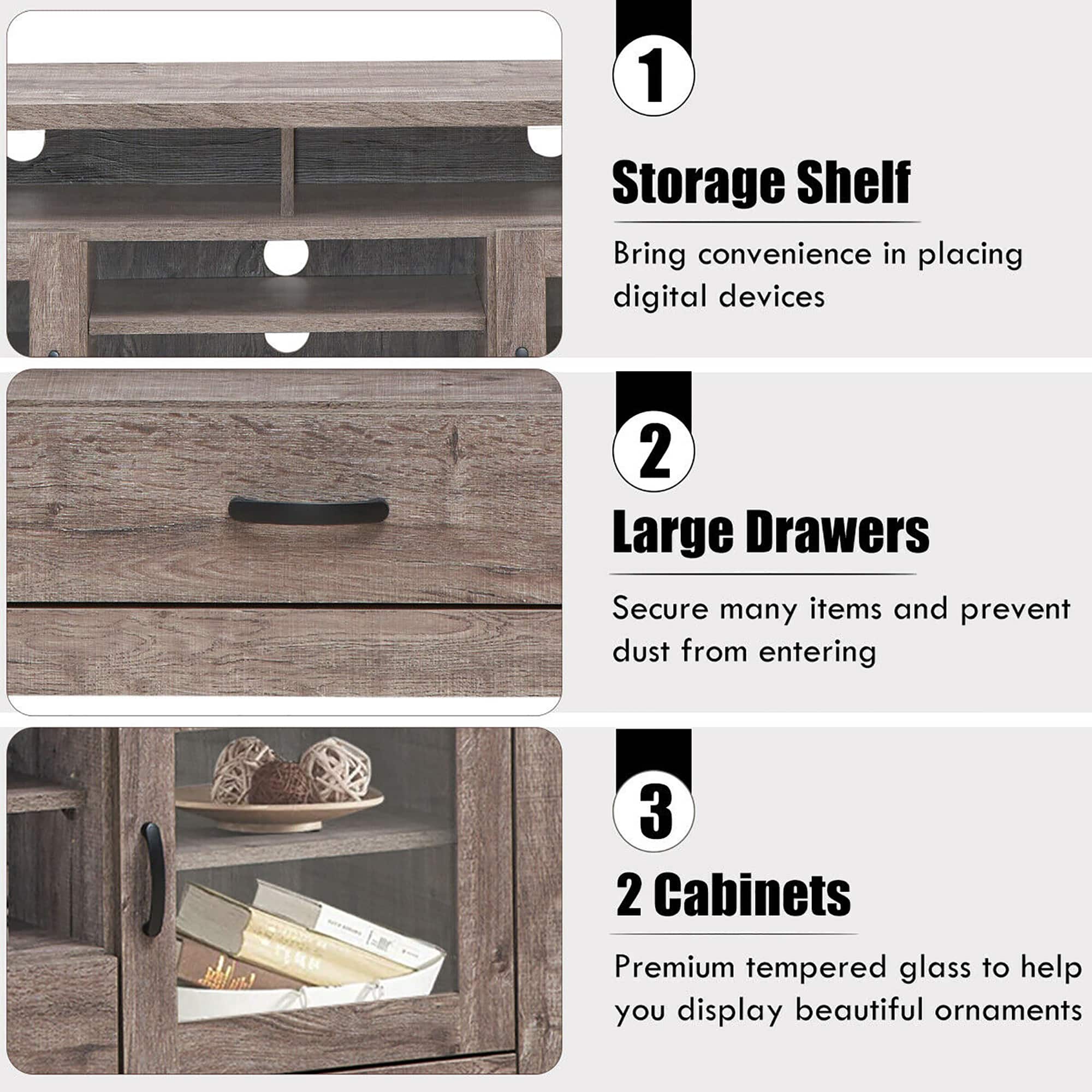 Costway TV Stand Tall Entertainment Center Hold up to 65'' TV w/ Glass