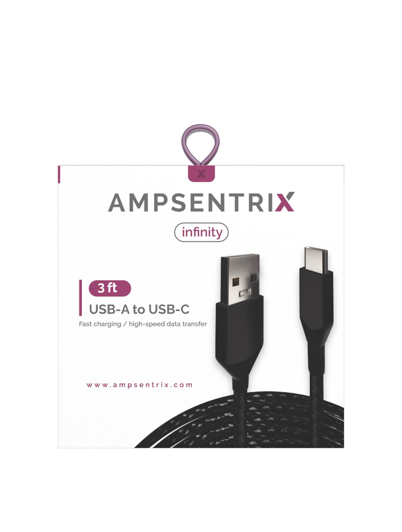 AMPSENTRIX infinity  
3 ft USB-A to USB-C  
Fast charging / high-speed data transfer  
www.ampsentrix.com