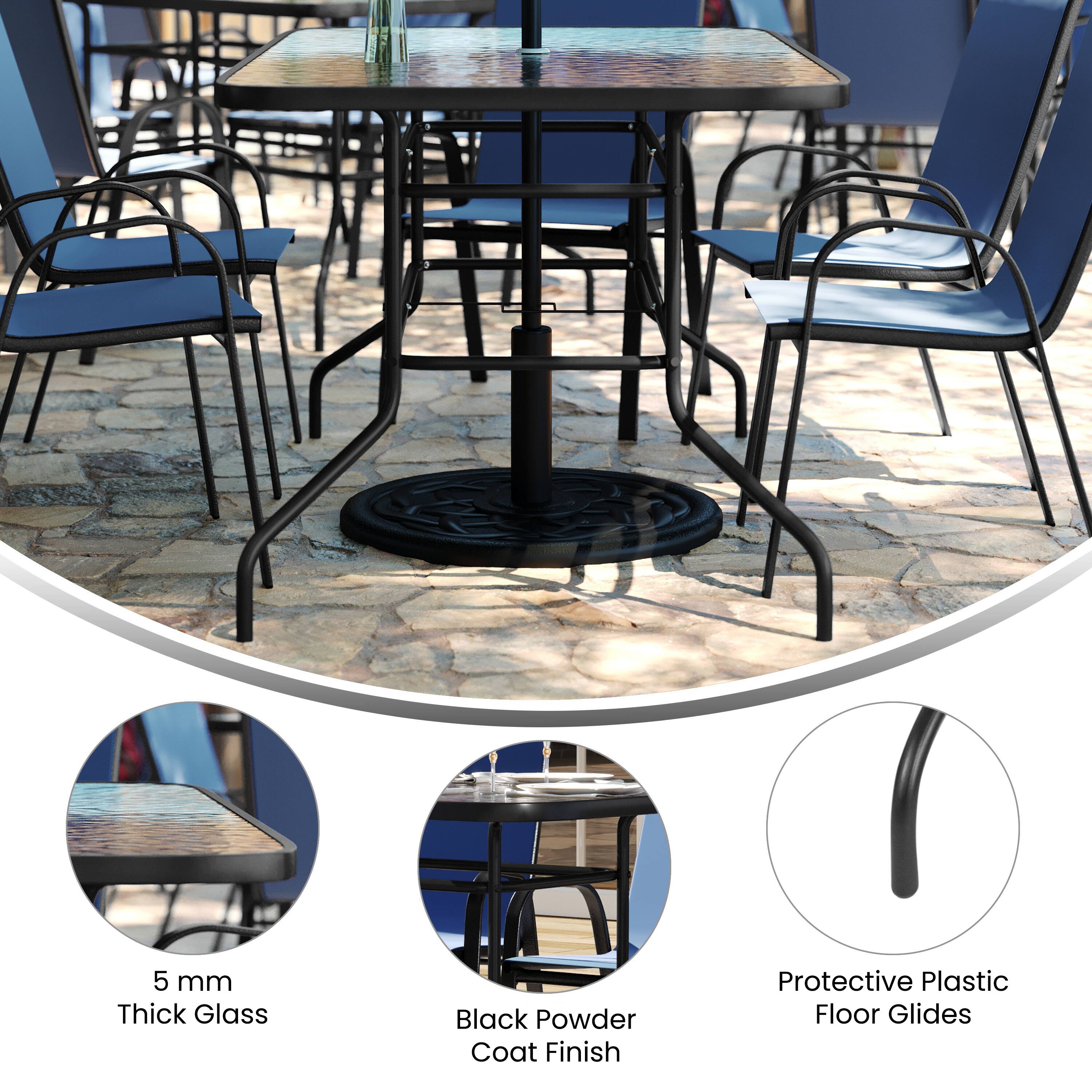 5 mm Thick Glass  
Black Powder Coat Finish  
Protective Plastic Floor Glides