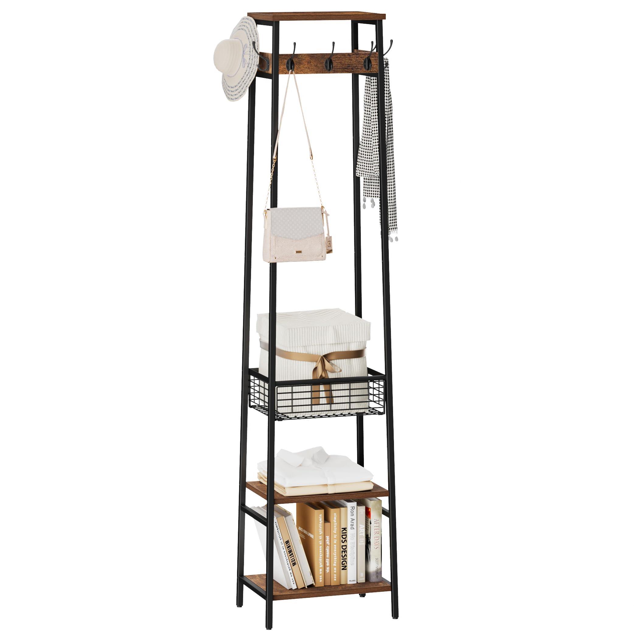 Rustic Brown and Black 2 Shelves + 1 Basket