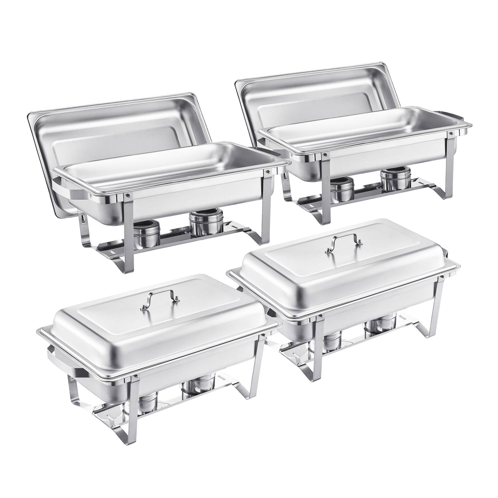 VEVOR - Chafing Dish Buffet Set, 8 Qt 4 Pack, Stainless Steel Chafer with 4 Full Size Pans, Rectangle Catering Warmer Server - Silver