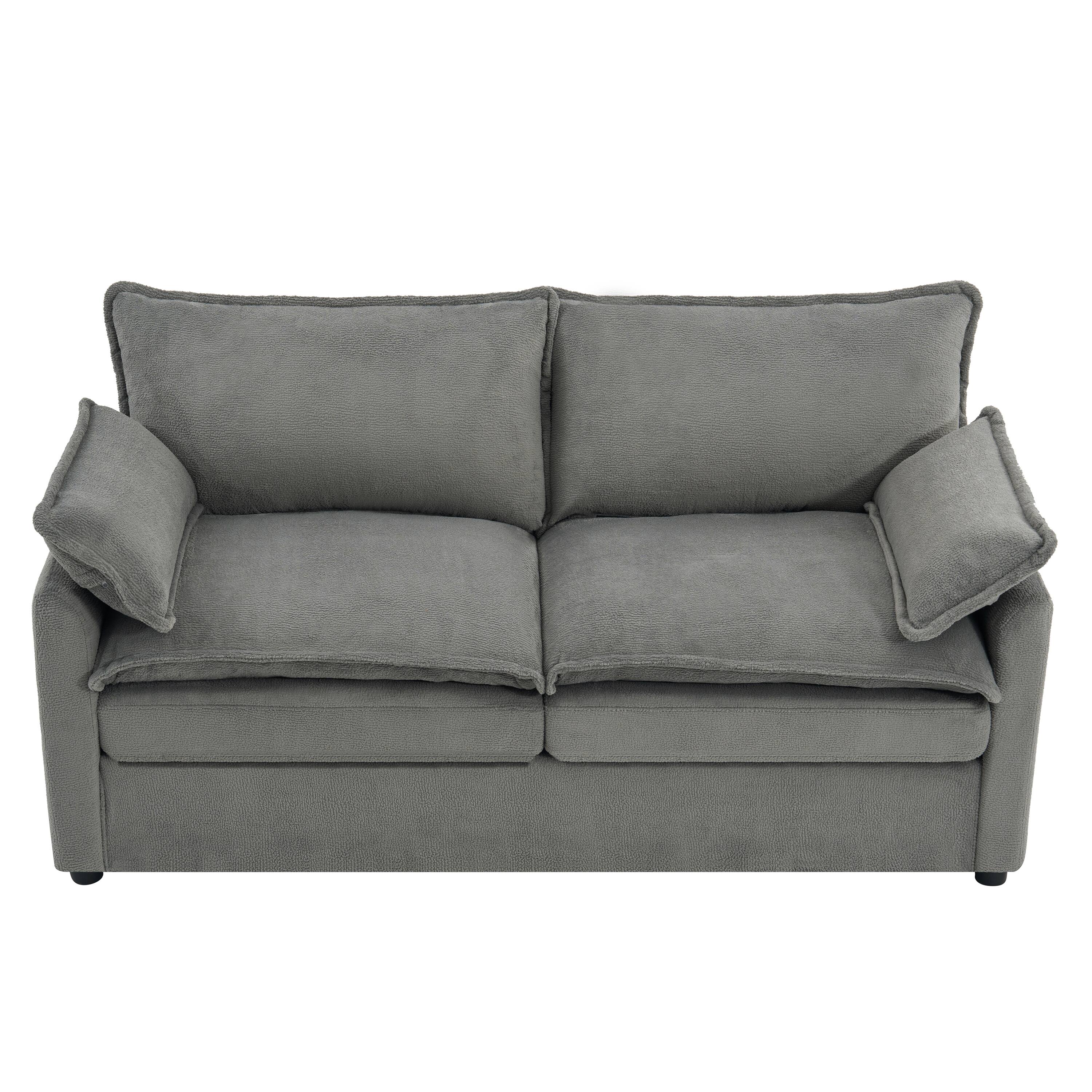Back. Whisen - Modern Faux Fur Loveseat Sofa with Side Storage Pockets for Bedroom & Apartment - Gray.