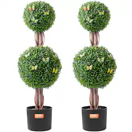 VEVOR - Artificial Boxwood Topiary Tree, 36 inch Tall (2 Pieces), Double Ball Faux Topiary Trees, Faux Plant w/ Extra Leaves - PE Two-Tone Milan Grass