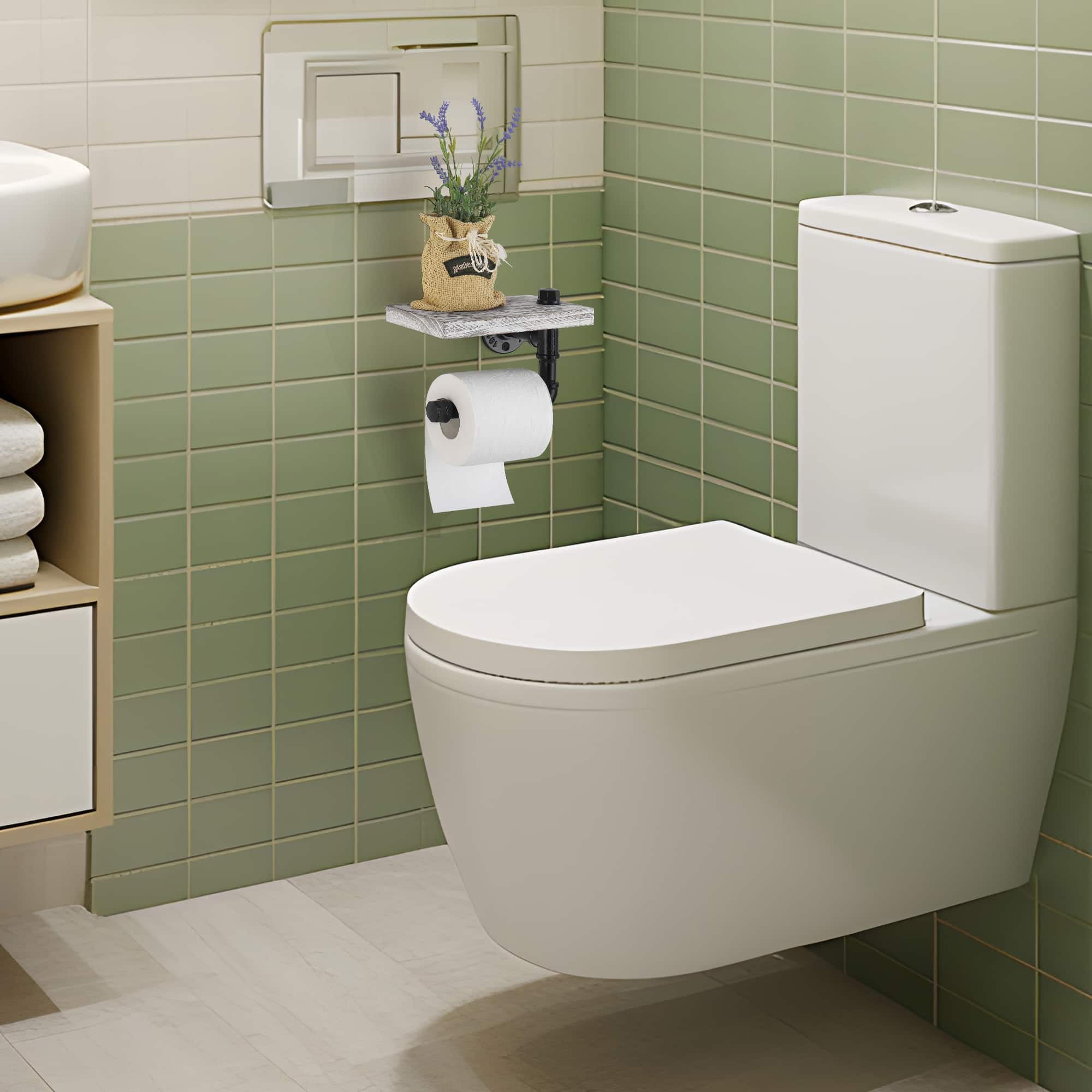 Oumilen - Industrial Pipe Toilet Paper Holder with Shelf