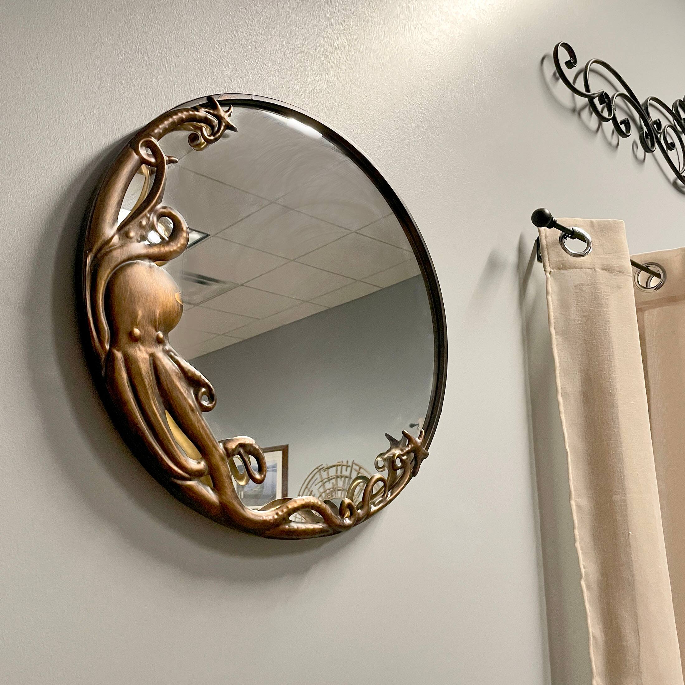 Alt View 3. Zeckos - Bronze Octopus Wall Mirror – 20-Inch Decorative Accent for Nautical Home Decor - Bronze.