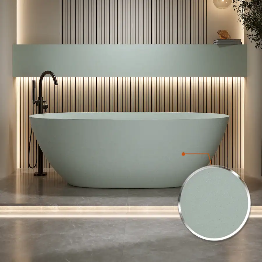 Solid Color Pop Its Loheer 57 in Freestanding Solid Surface Soaking Bathtub Oval Stone ...
