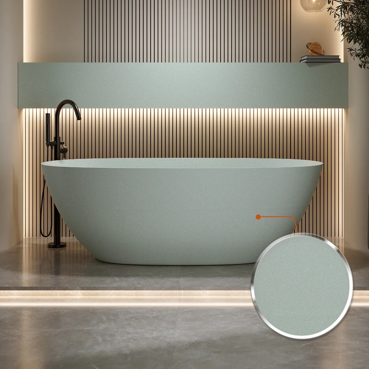 Loheer 57 in Freestanding Solid Surface Soaking Bathtub Oval Stone ...