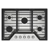 Whirlpool - 30 in. Wide 5 burners Built-In Gas Cooktop with EZ-2-Lift Hinged Cast-Iron Grates - Stainless Steel
