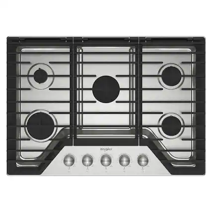 Front. Whirlpool - 30" Built-In Gas Cooktop with 5 Burners and EZ-2-Lift Hinged Cast-Iron Grates - Stainless Steel.