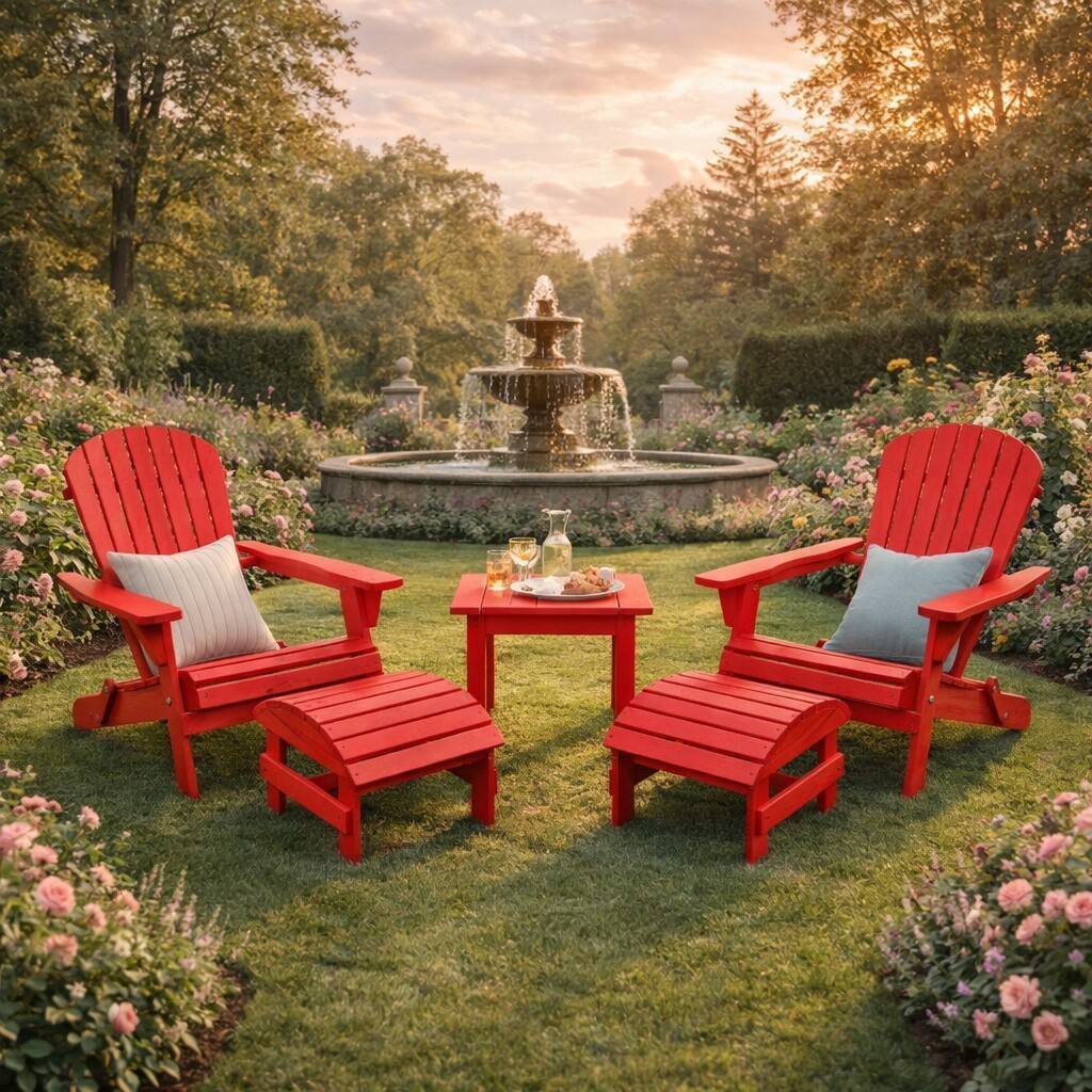 Alt View 1. Jiallo - Grand Collection Folding Large Size Adirondack Chair Pine Wood, Red - Red.