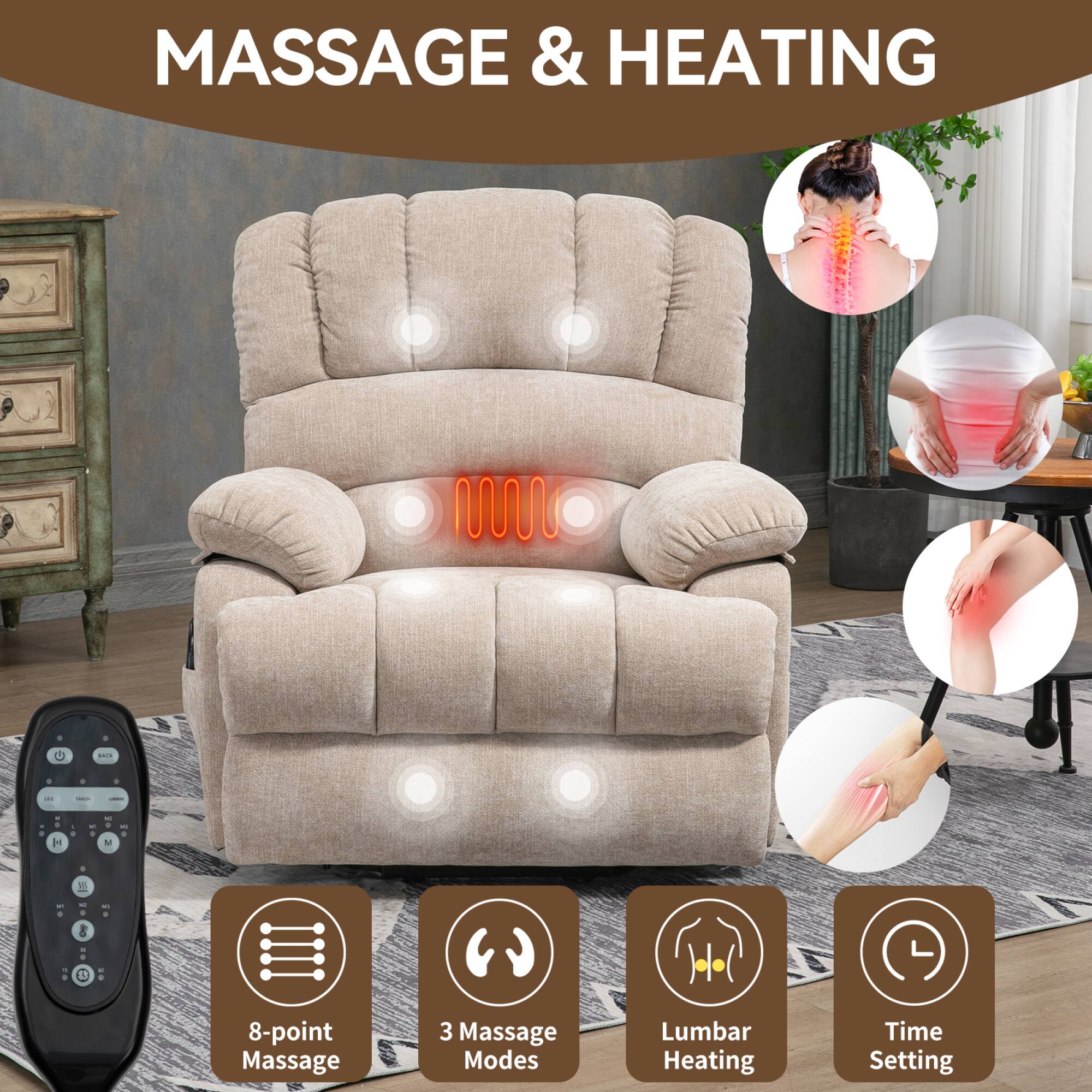 MASSAGE & HEATING

8-point Massage  
3 Massage Modes  
Lumbar Heating  
Time Setting