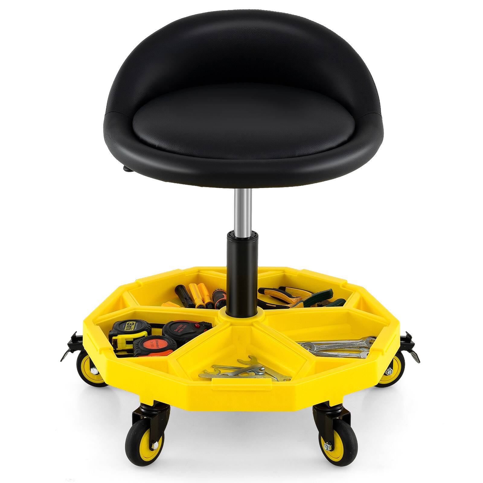 Gymax - Rolling Garage Stool 20''-25'' Height Adjustable Rolling Mechanic Stool for Garage - Yellow, Black