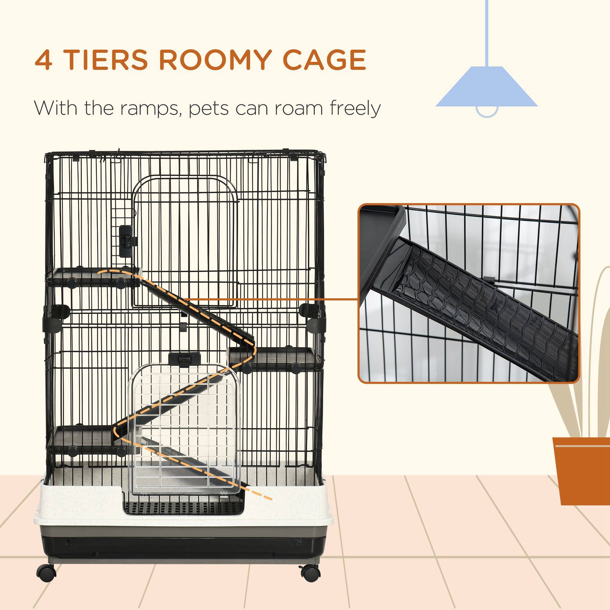 4 Tiers Roomy Cage

With the ramps, pets can roam freely