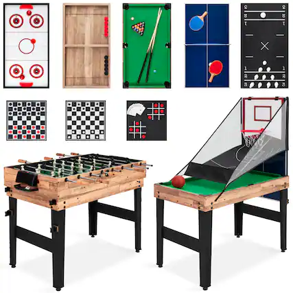 Front. Best Choice Products - Best Choice Products 13-in-1 Combo Game Table Set w/ Ping Pong, Foosball, Basketball, Hockey, Archery - Natural - Natural.