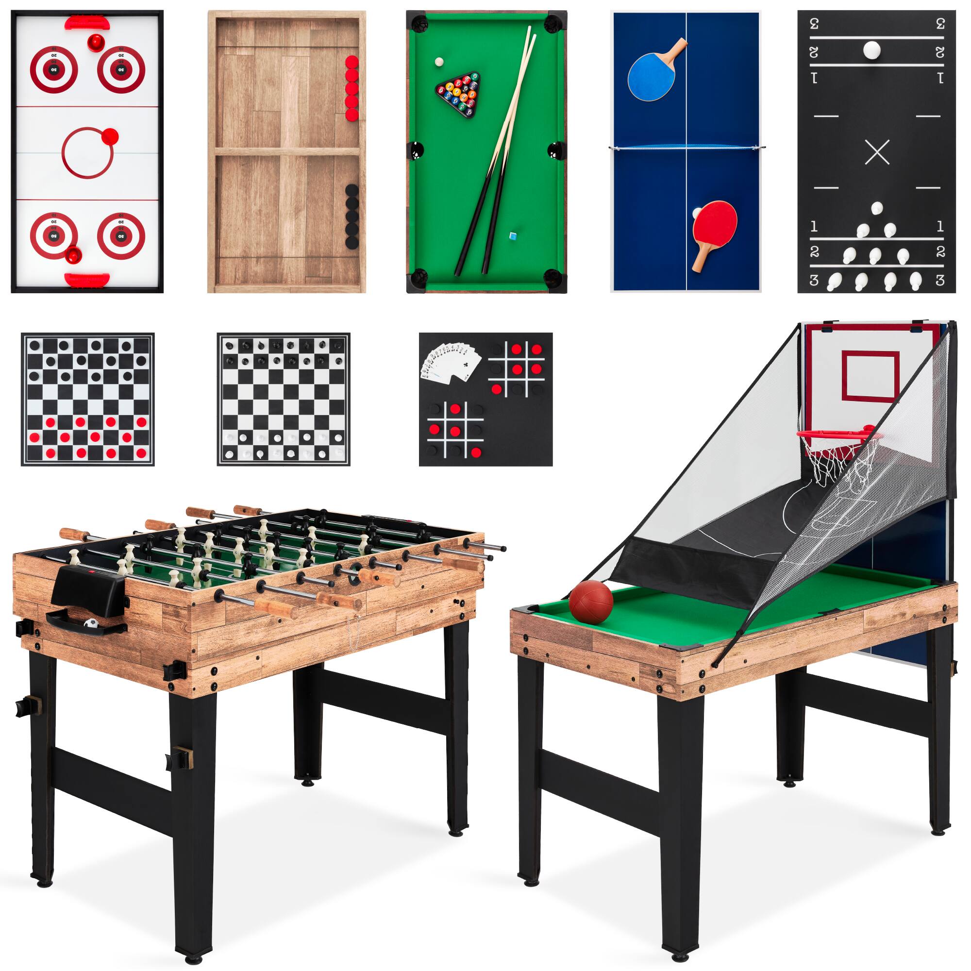 Best Choice Products - 13-in-1 Combo Game Table Set w/ Ping Pong, Foosball, Basketball, Hockey, Archery - Natural