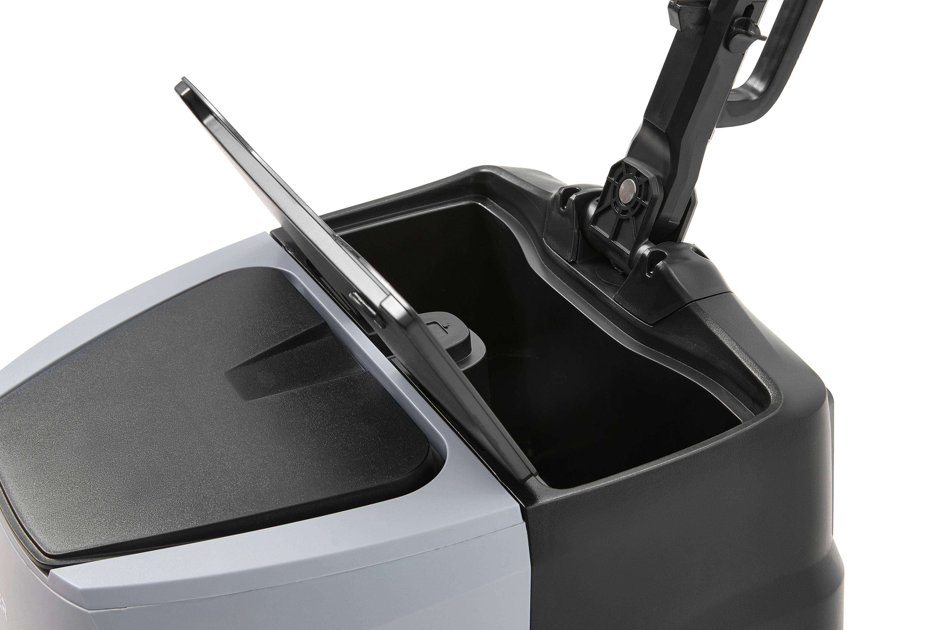 Back. Dapper Supply - Battery Powered Walk Behind Mini Automatic Floor Scrubber Compact Portable 15 Inch 90 Min Runtime 170 RPM Offices Retail - Grey.