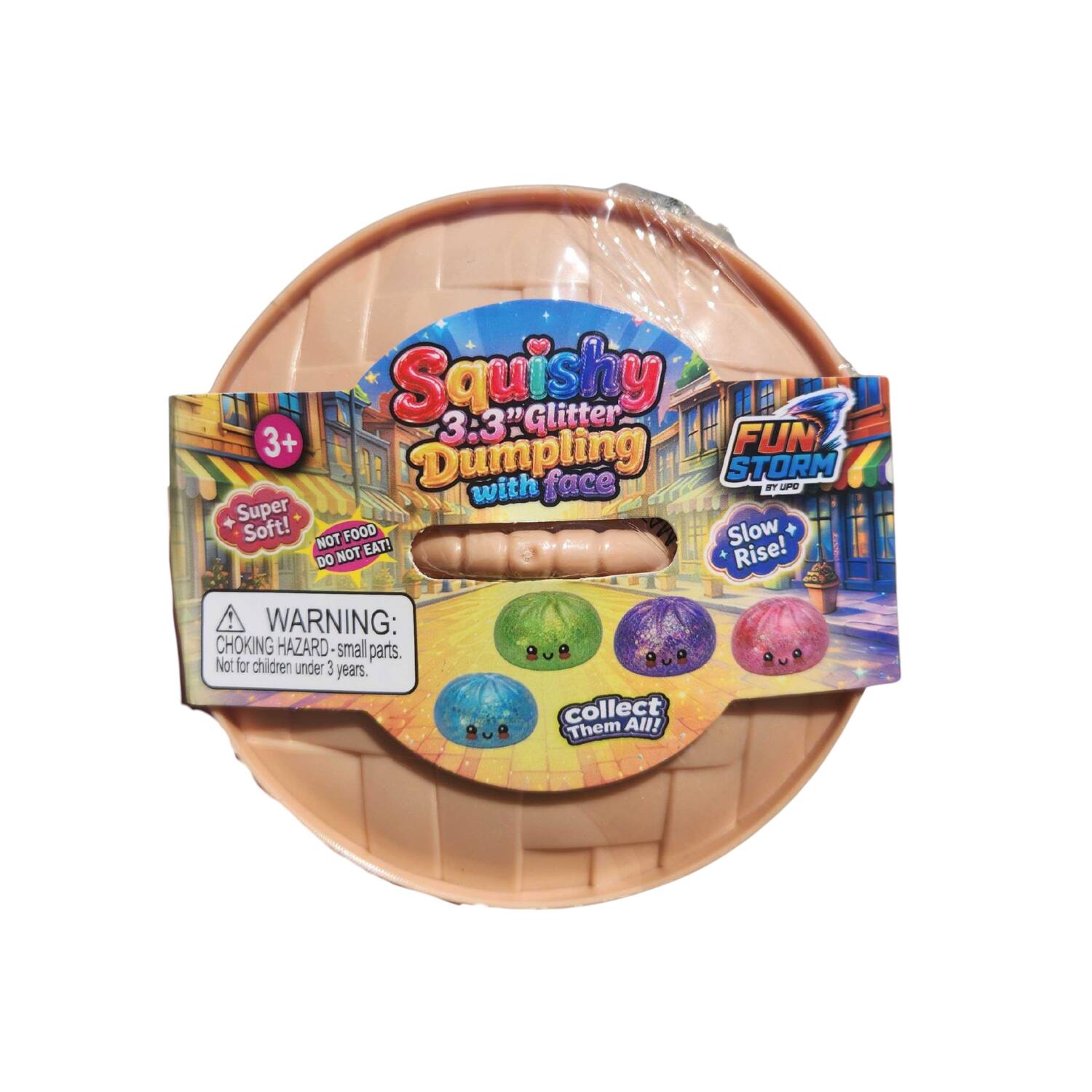 Squishy 3.3" Glitter Dumpling with face STORM BY UPD Super Soft! NOT FOOD EAT! Slow Rise! DO NOT! WARNING: CHOKING HAZARD small parts. Not for children under 3 years. collect Them All!